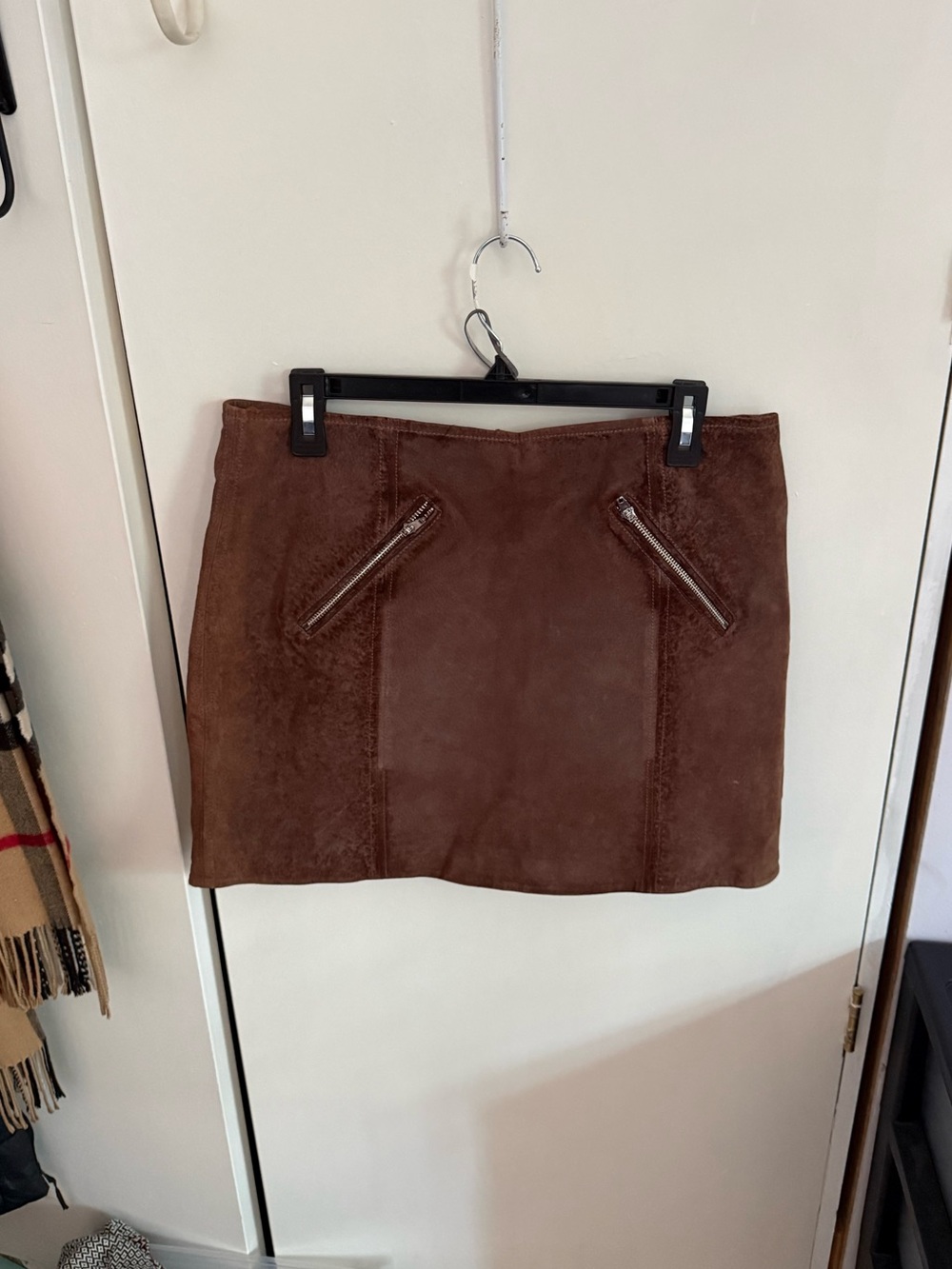 Blank NYC Brown Suede Mini Skirt with Angled Zip Pockets